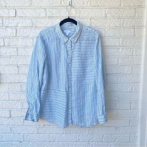 Charter Club Women's XL Striped Linen Button-Up Shirt Multicolor Long Sleeve